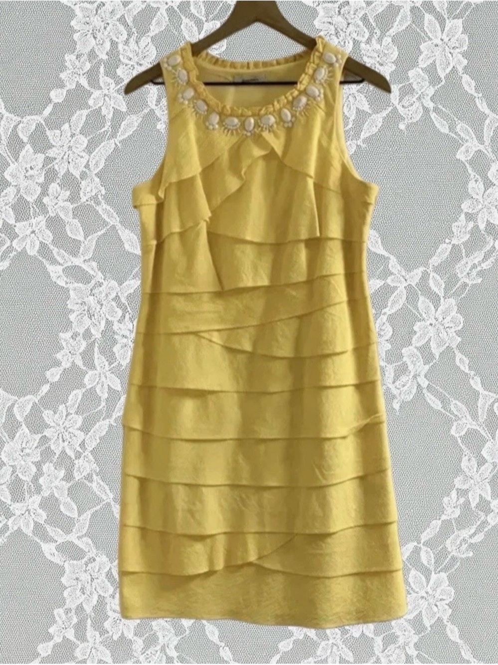 Dressbarn Yellow Tiered Sleeveless Lined Midi Dress Size 10